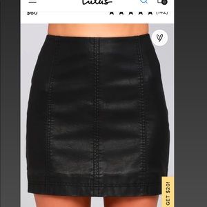 Lulu’s classic black vegan high waisted leather skirt